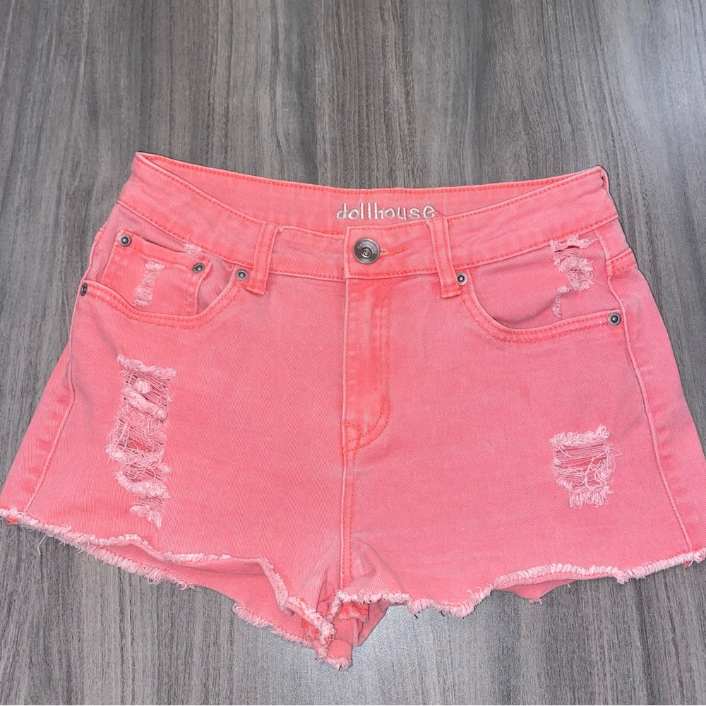 Dollhouse Pink Distressed Jean Shorts